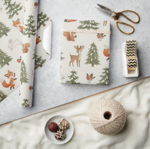 Papel De Presente Animais da Floresta de Inverno no Natal