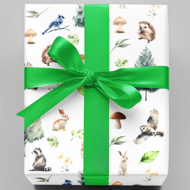 Papel De Presente Animais da floresta de madeira em aquarela (Criador carregado)