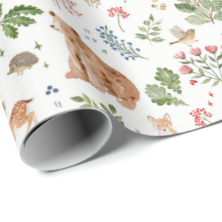 Papel De Presente animais da floresta de madeira, raposa de outono,