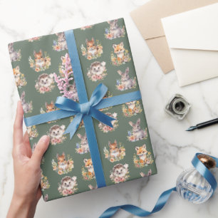 Papel De Presente Animais da Floresta em Verde Camouflage