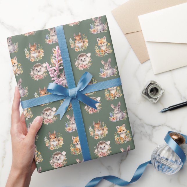 Papel De Presente Animais da Floresta em Verde Camouflage (Presentear)