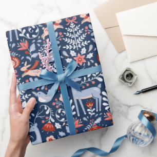 Papel De Presente Animais da Floresta Escandinava Natal