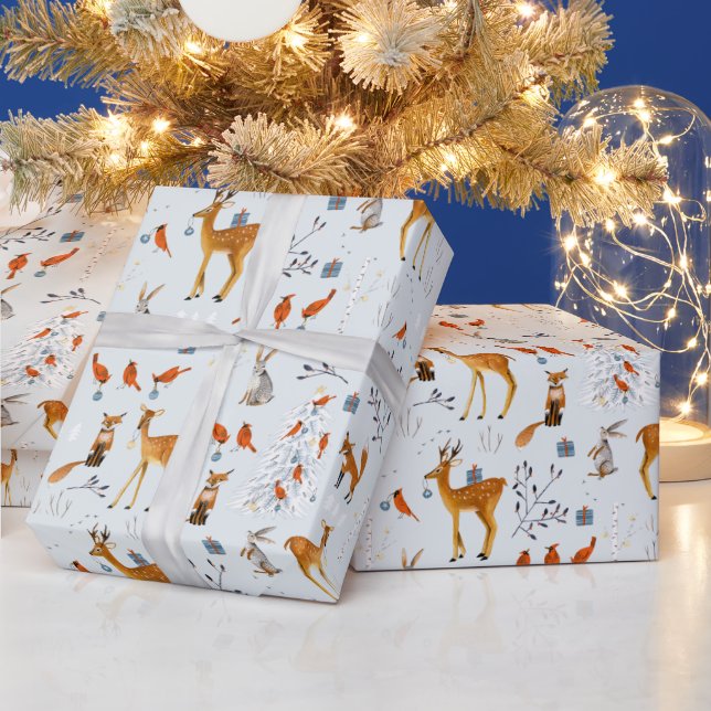 Papel De Presente Animais da Floresta Escandinava Natal Feriado (Feriados)