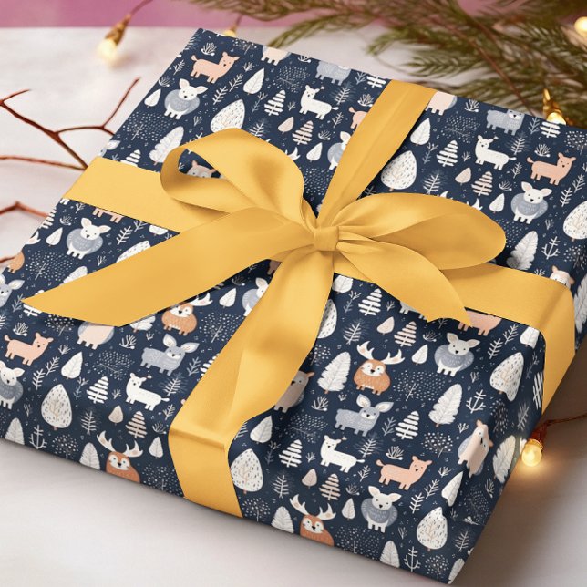 Papel De Presente Animais da Floresta Escandinava Natal inverno (Criador carregado)