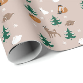 Papel De Presente Animais da Floresta Neves Pinheiros Neves Flocos d