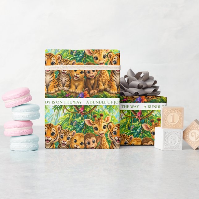Papel De Presente Animais da Selva Bebês (Chá de bebê)