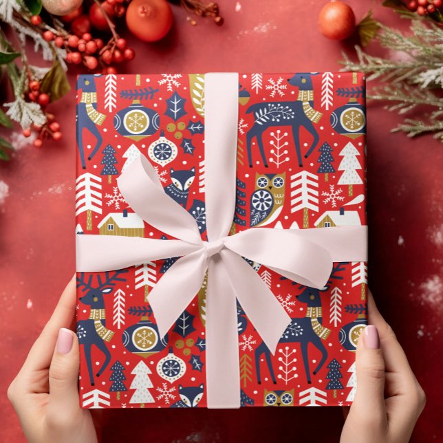 Papel De Presente Animais das florestas de Natal, Estilo Escandinavo (Criador carregado)