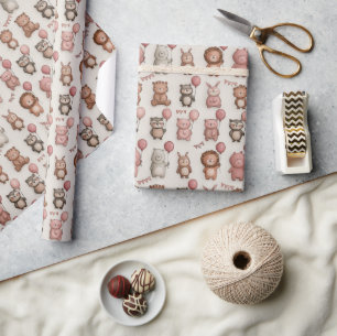 Papel De Presente Animais de Aniversário Caprichosos – Festa Rosa e