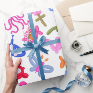 Papel De Presente Animais de Balão Fofos Padrão Colorido Infantil