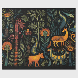 Papel De Presente Animais de fantasia misteriosos em preto