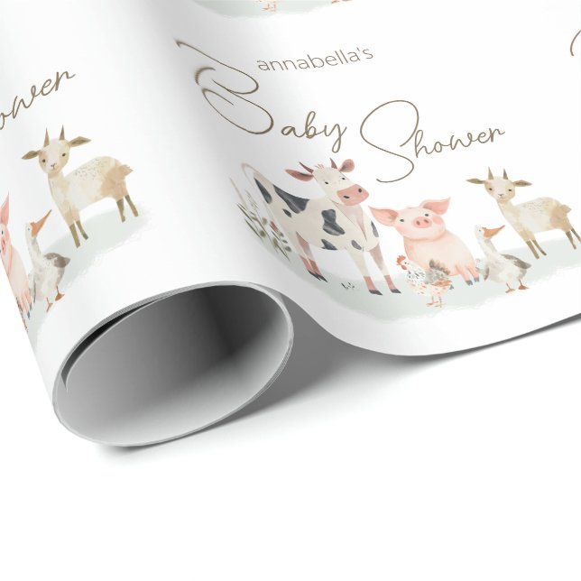 Papel De Presente Animais de Fazenda Bebês Tema Country Fofo (Ponta do rolo)