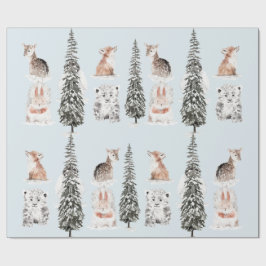 Papel De Presente Animais de Inverno Azul Gélido Chá de Bebê