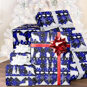 Papel De Presente Animais de inverno da Xadrez de búfalo azul-nórdic