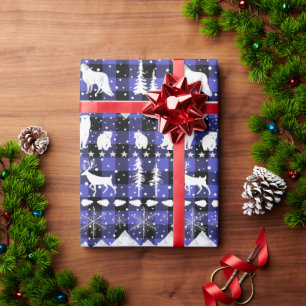 Papel De Presente Animais de inverno da Xadrez de búfalo com roxa-do