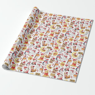 Papel De Presente Animais de Natal Cachorros de Aquarela - Natal inf