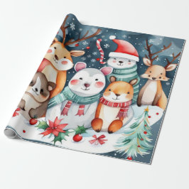 Papel De Presente Animais de Natal Papel de Moldagem Santa Claus