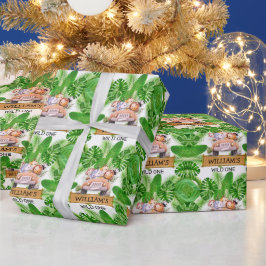 Papel De Presente Animais de Safari Aniversário Selvagem Um