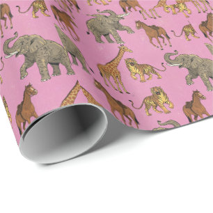 Papel De Presente Animais de Zoológico Vintage