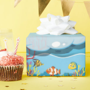 Papel De Presente Animais do Mar Subaquático Pescada do Tartaruga do