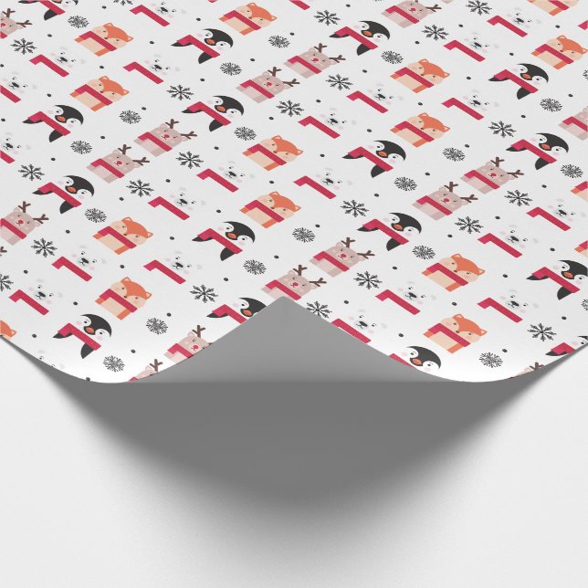 Papel De Presente Animais do Natal, cervos, urso polar, pinguim & (Ponta)
