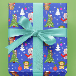 Papel De Presente Animais do Zoológico de Natal no Azul Céu