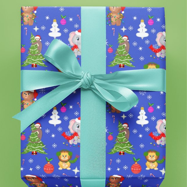 Papel De Presente Animais do Zoológico de Natal no Azul Céu (Criador carregado)