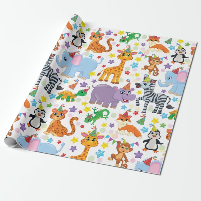 Papel De Presente Animais do Zoológico Infantil (Desenrolado)