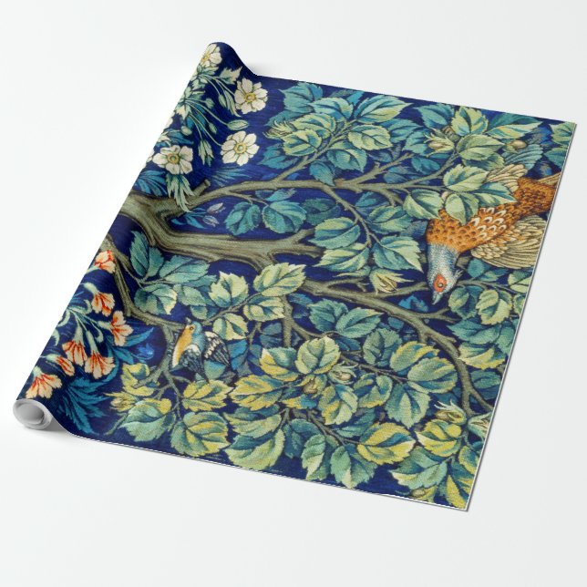 Papel De Presente Animais e Flores, Floresta, William Morris (Desenrolado)