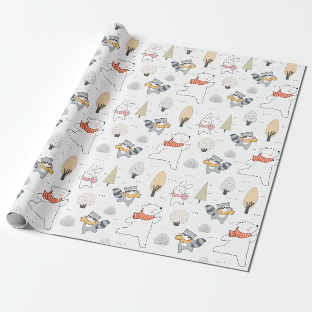 Papel De Presente Animais Florestais Adoráveis (Desenrolado)