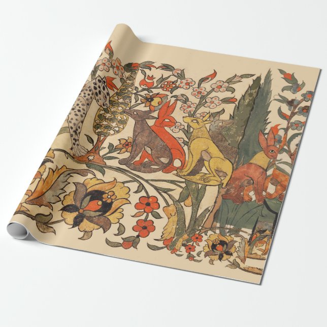 PAPEL DE PRESENTE ANIMAIS FLORESTAIS, LEOPARDOS, JACKALS, COELHOS, F (Desenrolado)