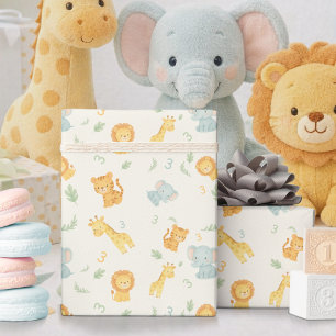 Papel De Presente Animais Fofos da Savana Festa de Aniversário Infan