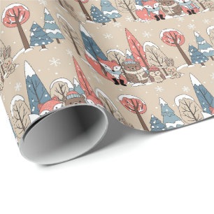 Papel De Presente Animais Mágicos da Floresta de Inverno
