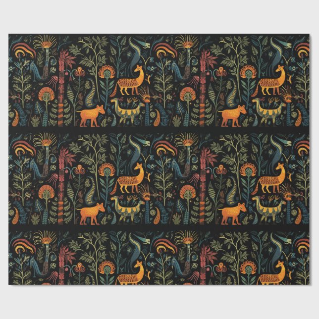 Papel De Presente Animais misteriosos de fantasia em pele negra (Aberto)