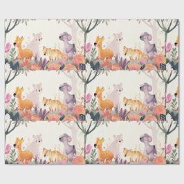 Papel De Presente Animais pacíficos entre flores e árvores