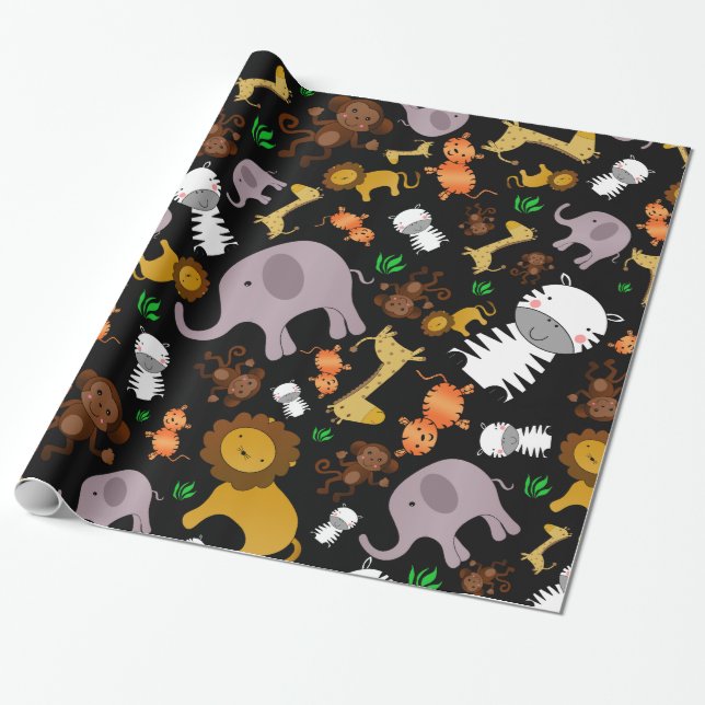 Papel De Presente Animais pretos do safari de selva (Desenrolado)