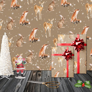 Papel De Presente Animais Rustic Kraft Elegant Snowy Winter