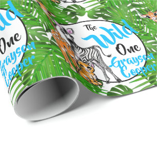 Papel De Presente Animais Safari-Cachorro primeiro aniversario selva