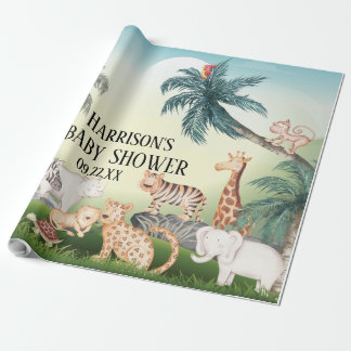 Papel De Presente Animais selvagens com padrão de árvore na selva