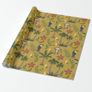 Papel De Presente Animais tropicais, macaco-padrão sem costura
