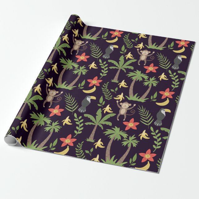 Papel De Presente Animais tropicais, sem descontinuidades, macacos e (Desenrolado)