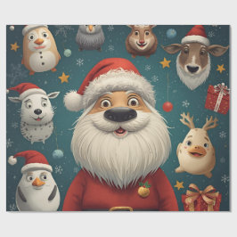 Papel De Presente Animal Christmas Santa 