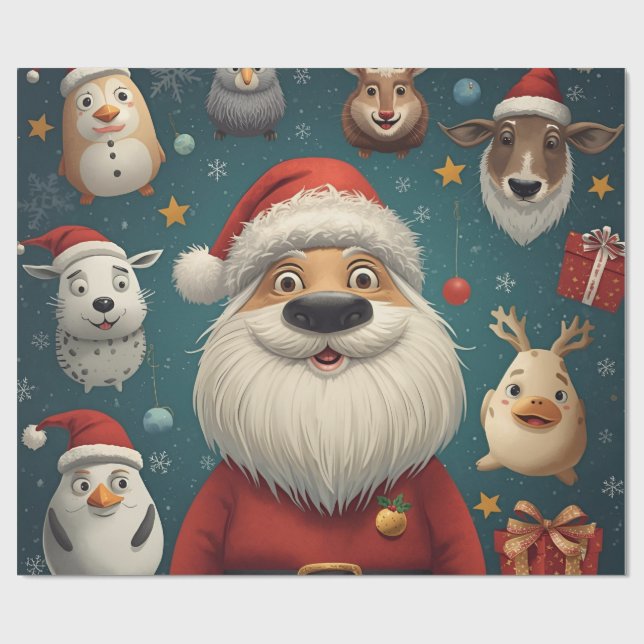 Papel De Presente Animal Christmas Santa  (Aberto)