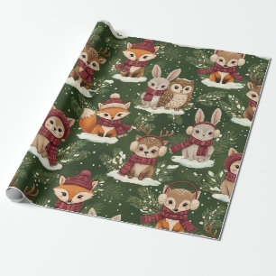 Papel De Presente Animal festivo da floresta em verde