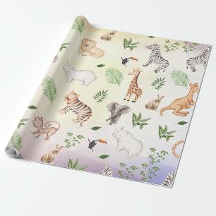 Papel De Presente Animal selvagem com padrão de árvore da selva