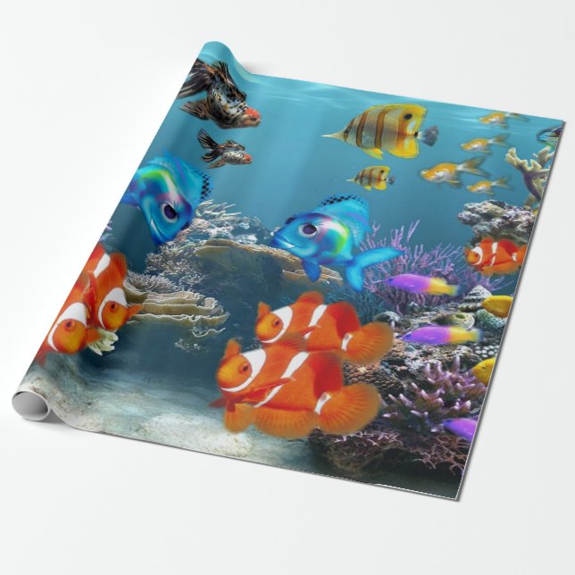 Papel De Presente Animal subaquático de Sealife dos peixes (Desenrolado)