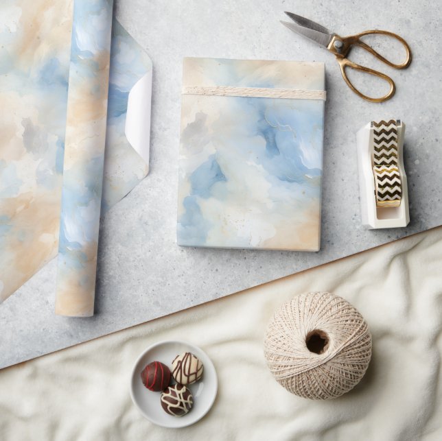 Papel De Presente Aniversário Abstrato Branco Creme Azul (Artesanato)