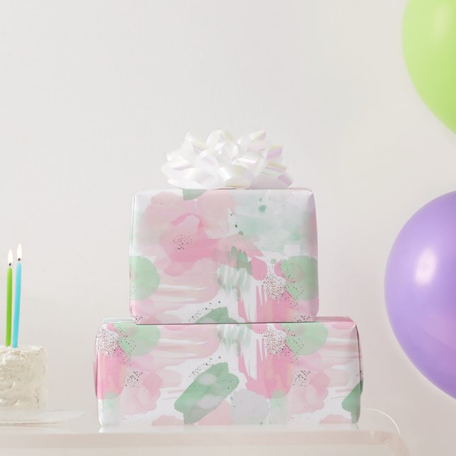 Papel De Presente Aniversário Abstrato Rosa Menina Menta (Presentes para festas)