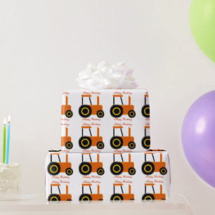 Papel De Presente Aniversário alaranjado personalizado do trator