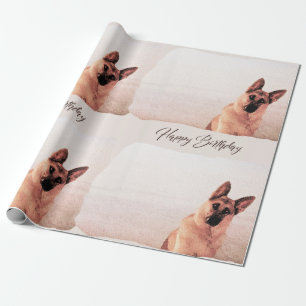 Papel De Presente Aniversário bonito do german shepherd da aguarela
