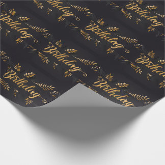 Papel De Presente Aniversário Botânico em Carvão e Dourado